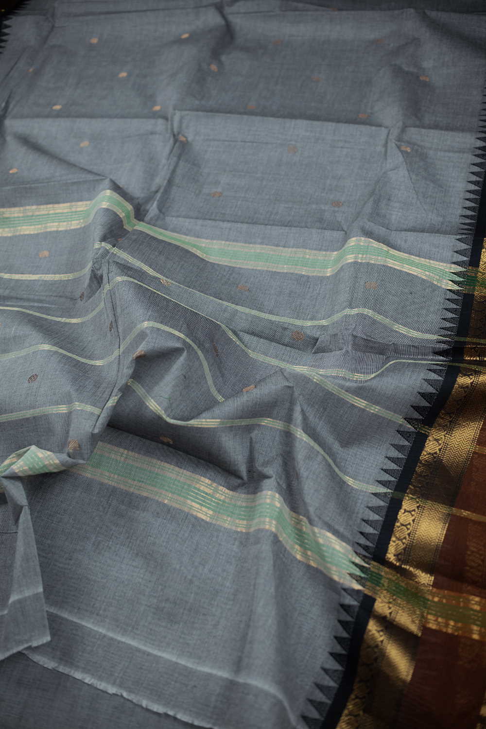 Pewter Grey Kanchipuram Cotton saree - Image 3