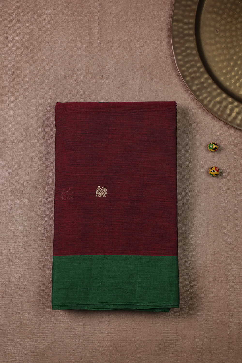 Maroon with Green Border Kanchipuram Cotton saree