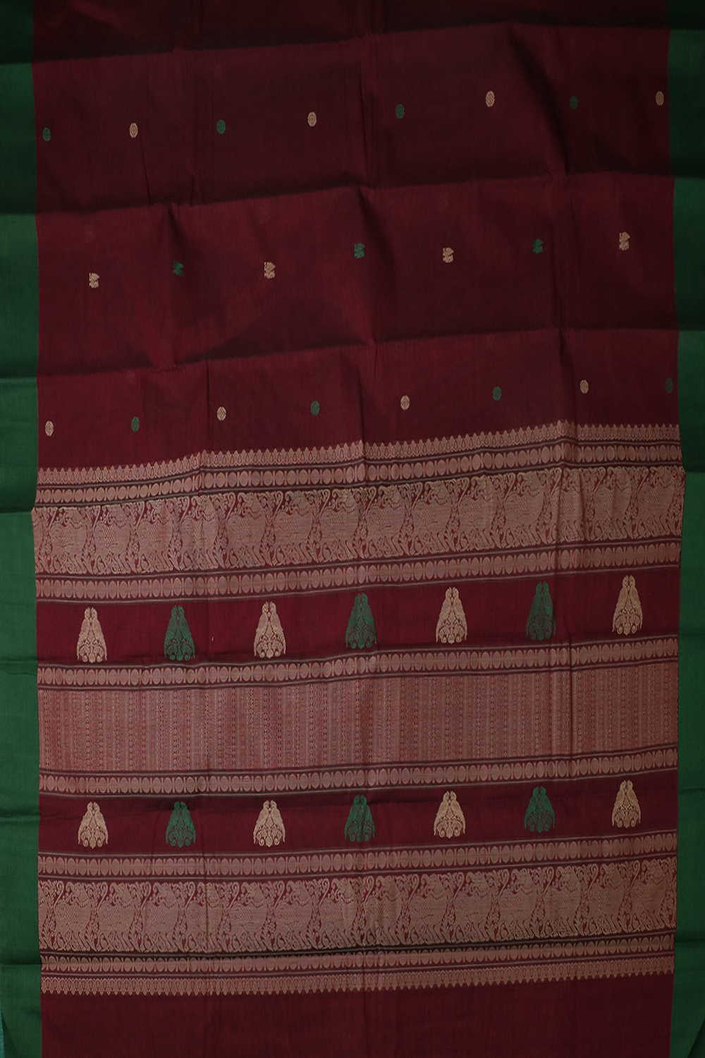 Maroon with Green Border Kanchipuram Cotton saree - Image 2