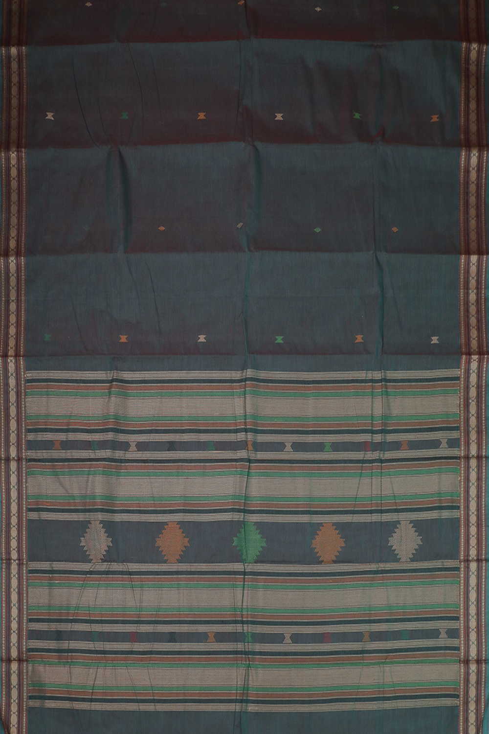 Twin Shaded Blue with Maroon Kanchipuram Cotton saree - Image 2