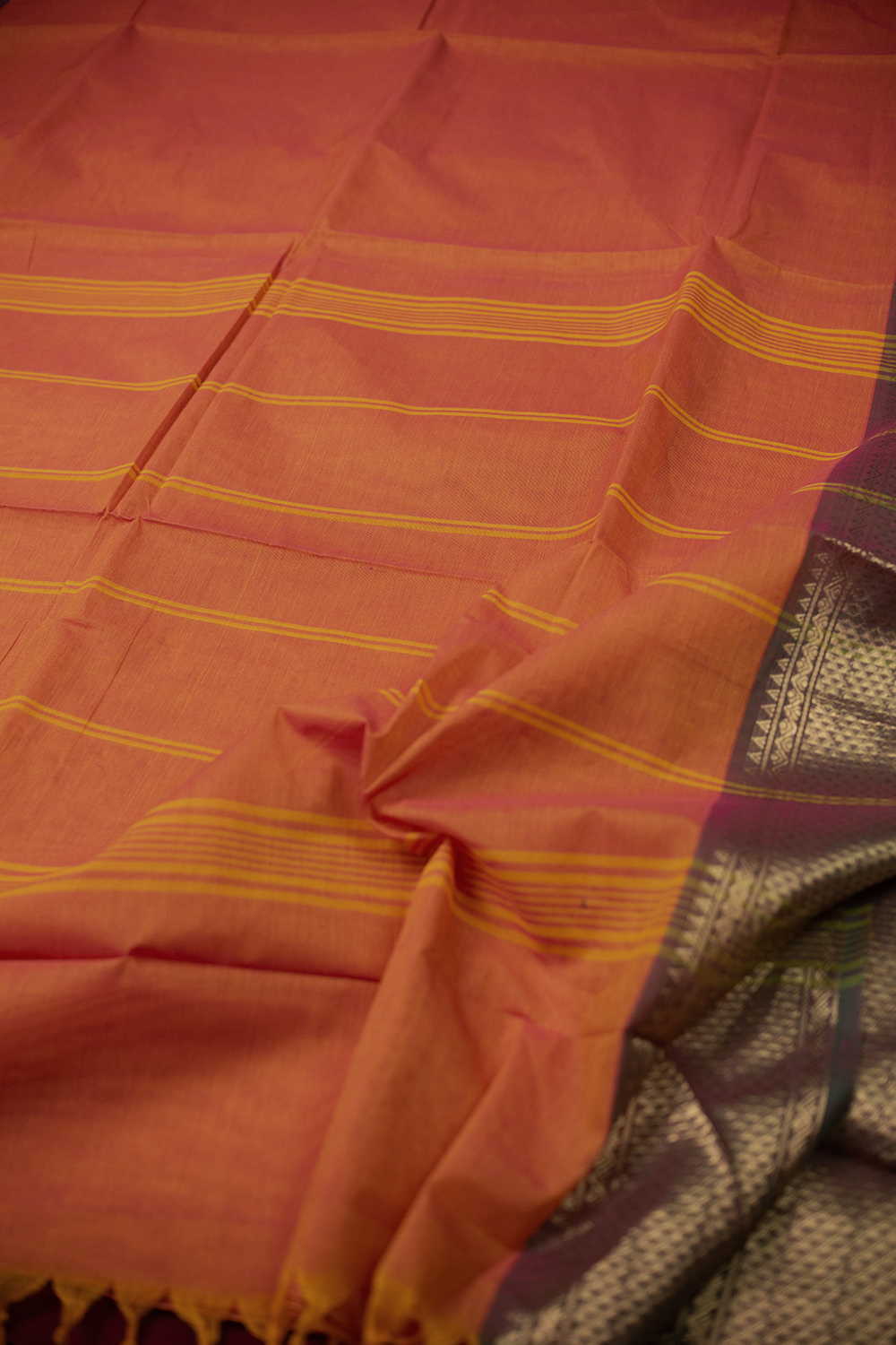 Royal Orange - Zari Border Kanchipuram Cotton saree - Image 3