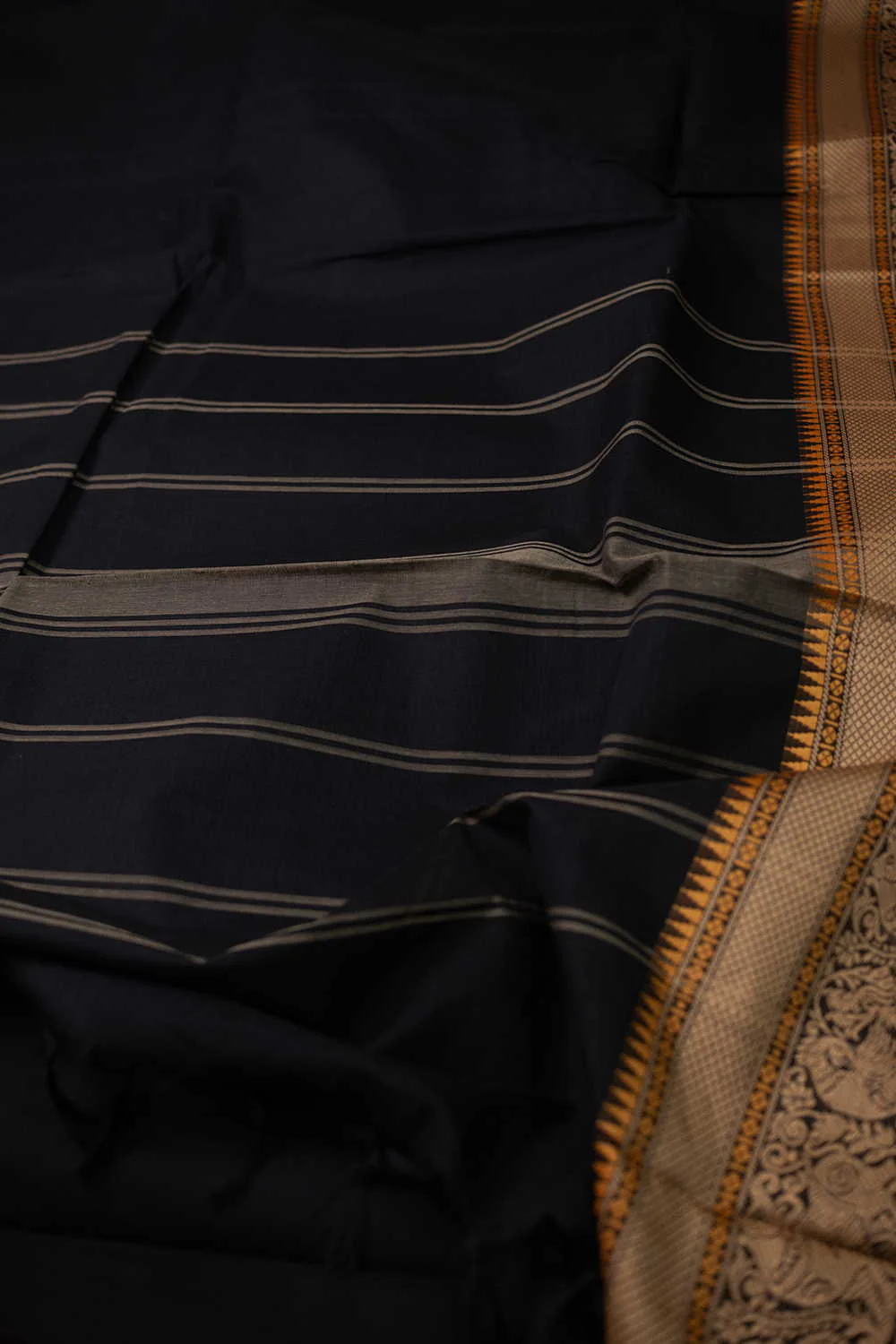 Peacock Border - Black Kanchipuram Cotton saree - Image 3