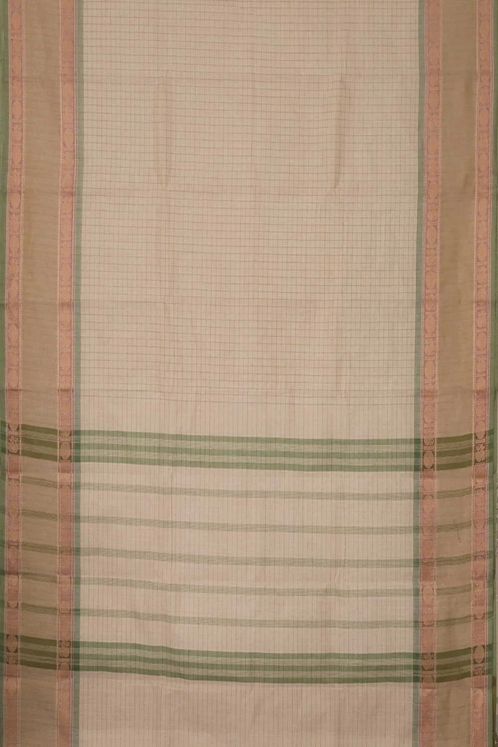 Cream - Grid Pattern Kanchipuram Cotton saree - Image 3