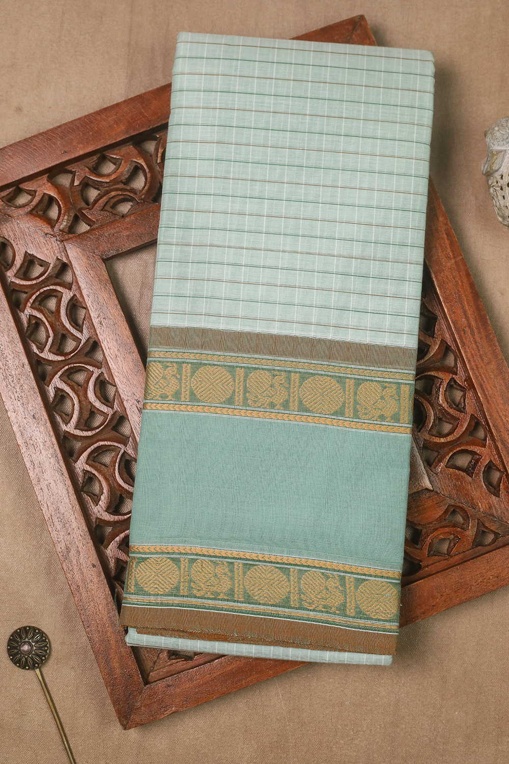 Creamy Green Kanchipuram Cotton saree