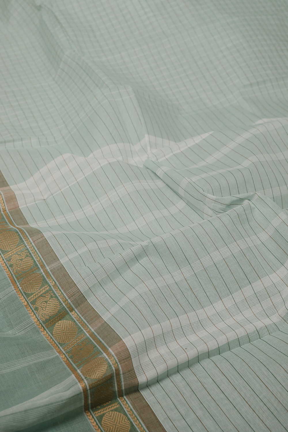Creamy Green Kanchipuram Cotton saree - Image 2