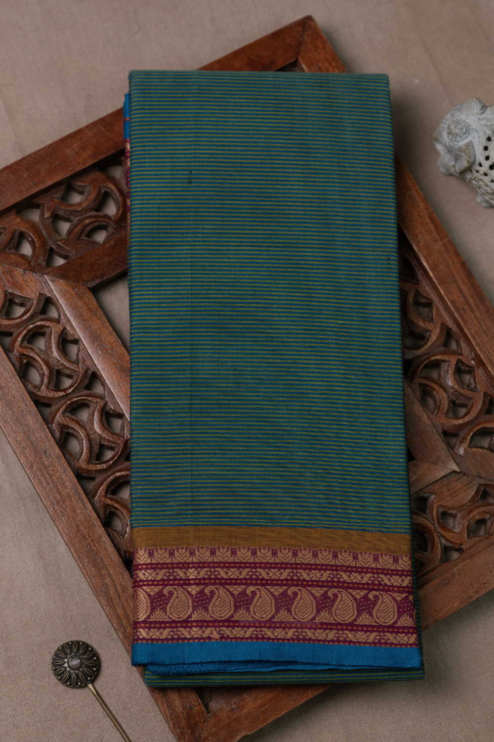 Thin Stripe on Green Kanchipuram Cotton saree