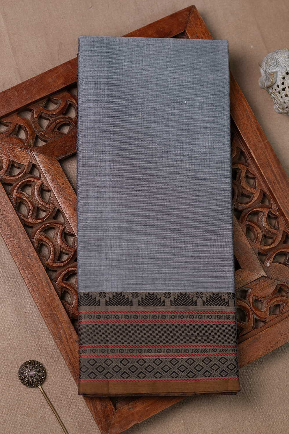 Pewter Grey Kanchipuram Cotton saree