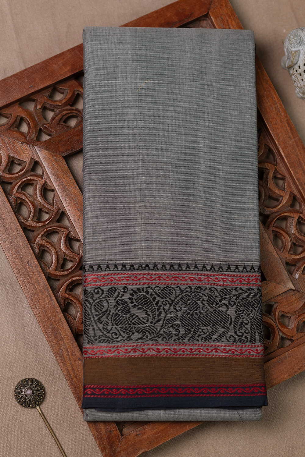 Coin Grey Kanchipuram Cotton saree