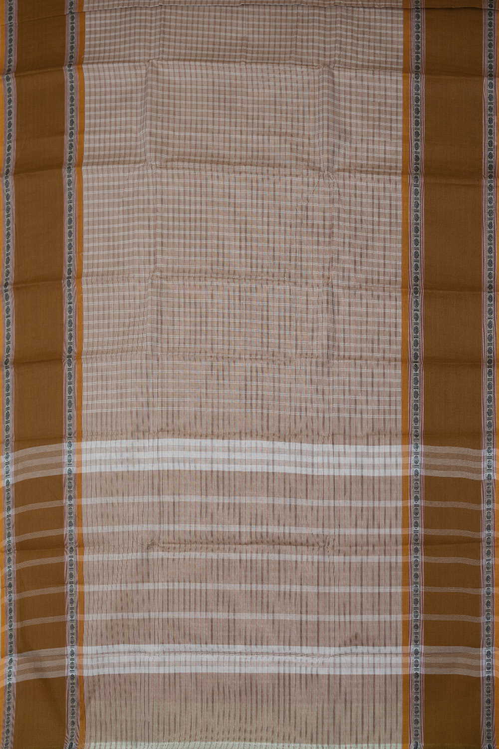 Checks on Beige Kanchipuram Cotton saree - Image 2