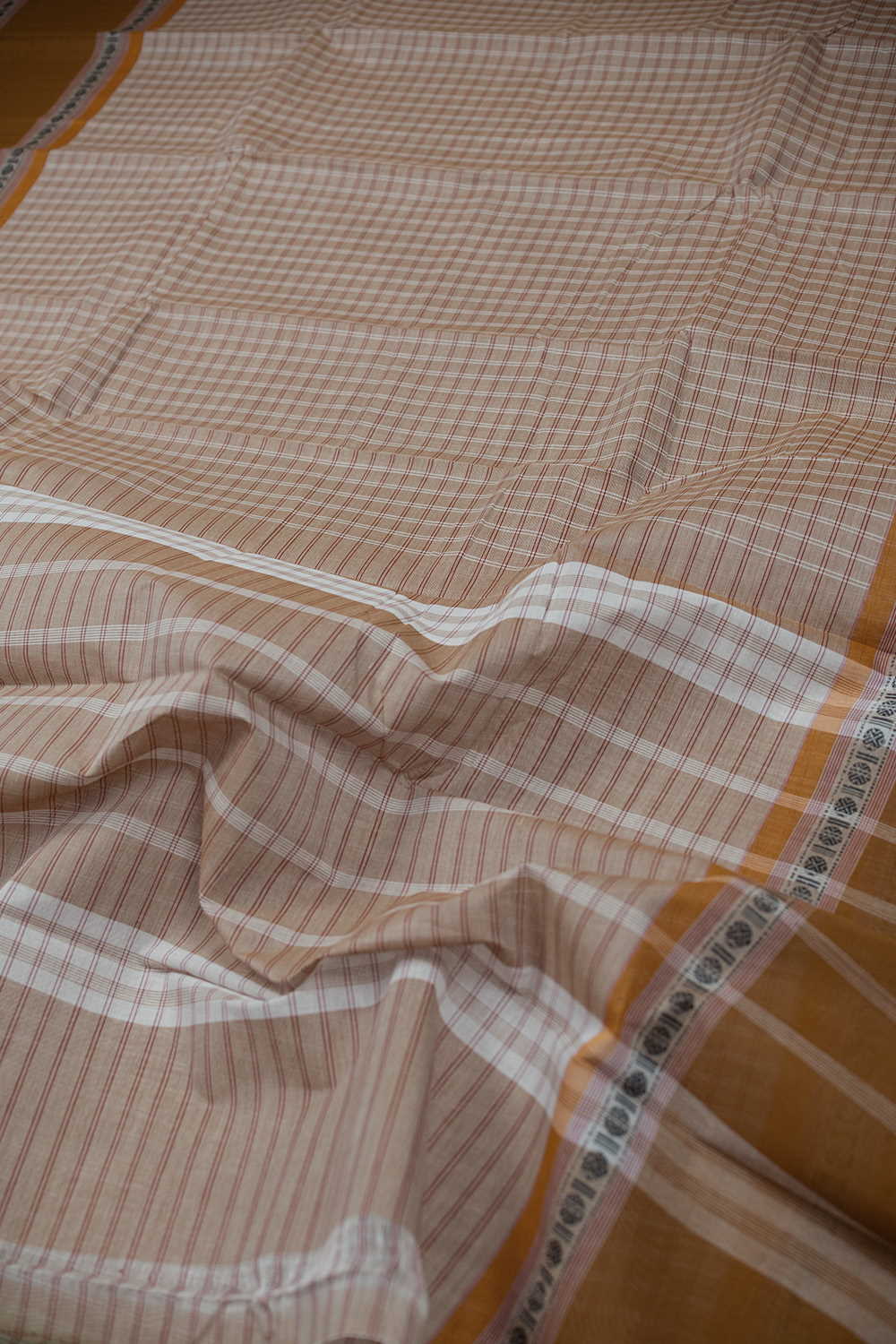 Checks on Beige Kanchipuram Cotton saree - Image 3