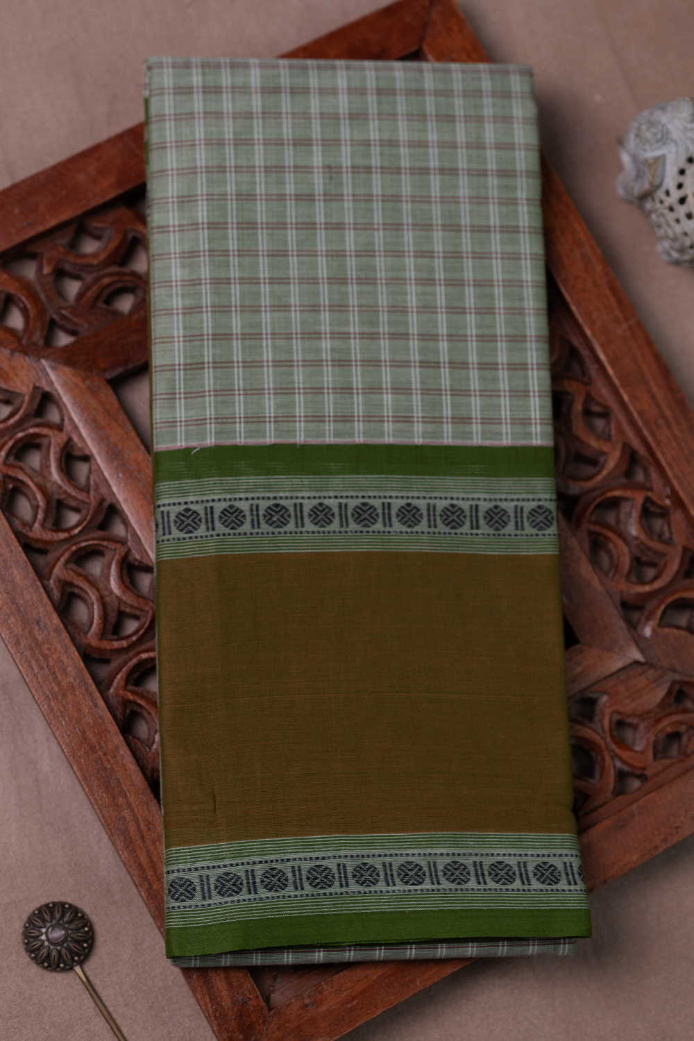 Creamy Green Kanchipuram Cotton saree