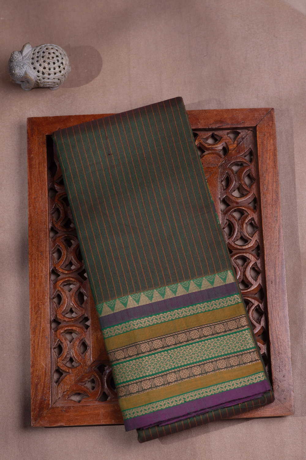 Stripes on Green Kanchipuram Cotton saree