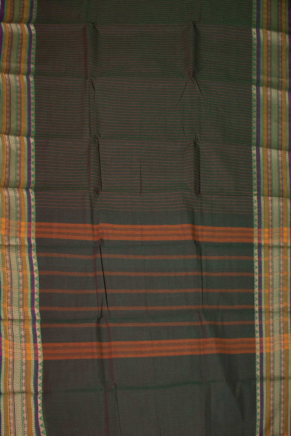 Stripes on Green Kanchipuram Cotton saree - Image 2
