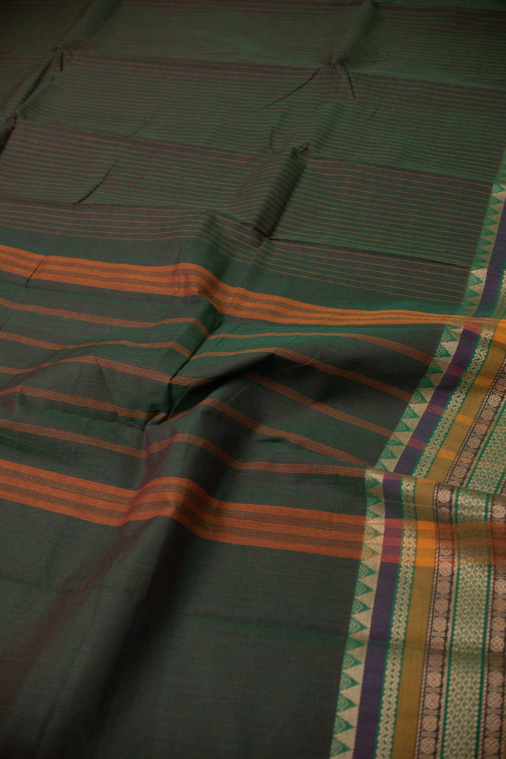 Stripes on Green Kanchipuram Cotton saree - Image 3