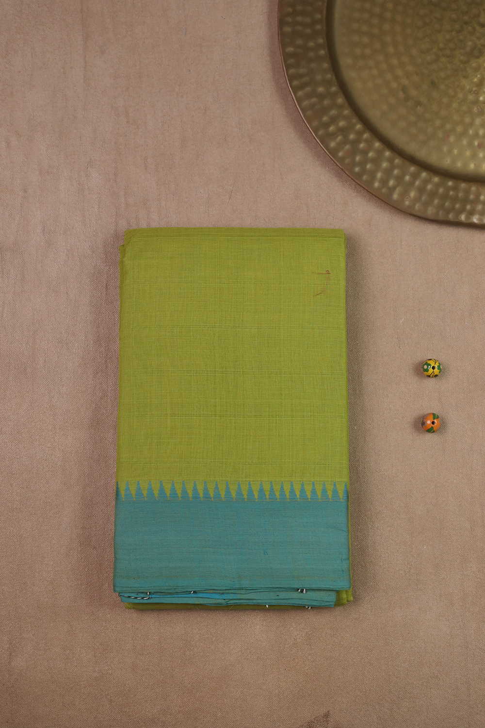 Green with Blue Border Kanchipuram Cotton saree