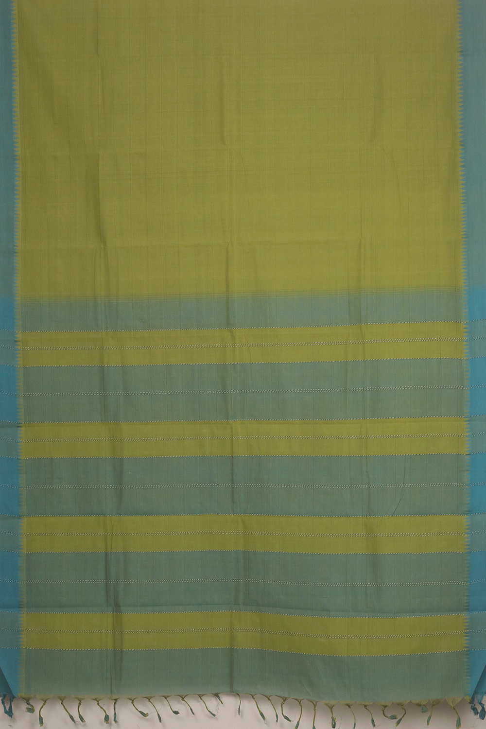 Green with Blue Border Kanchipuram Cotton saree - Image 2