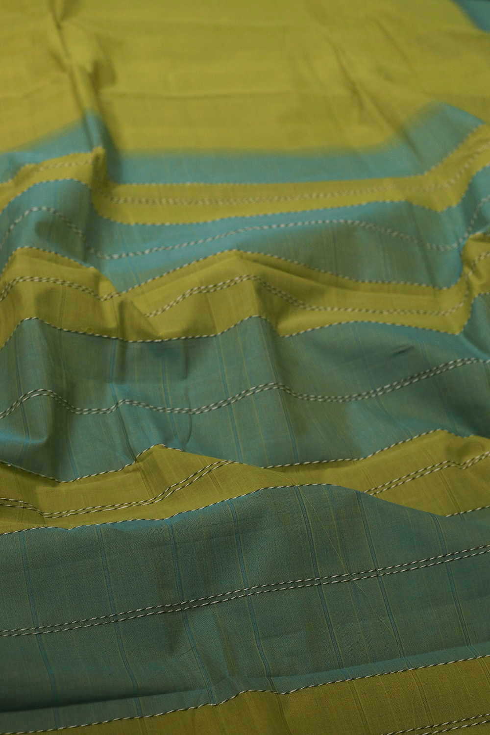 Green with Blue Border Kanchipuram Cotton saree - Image 3