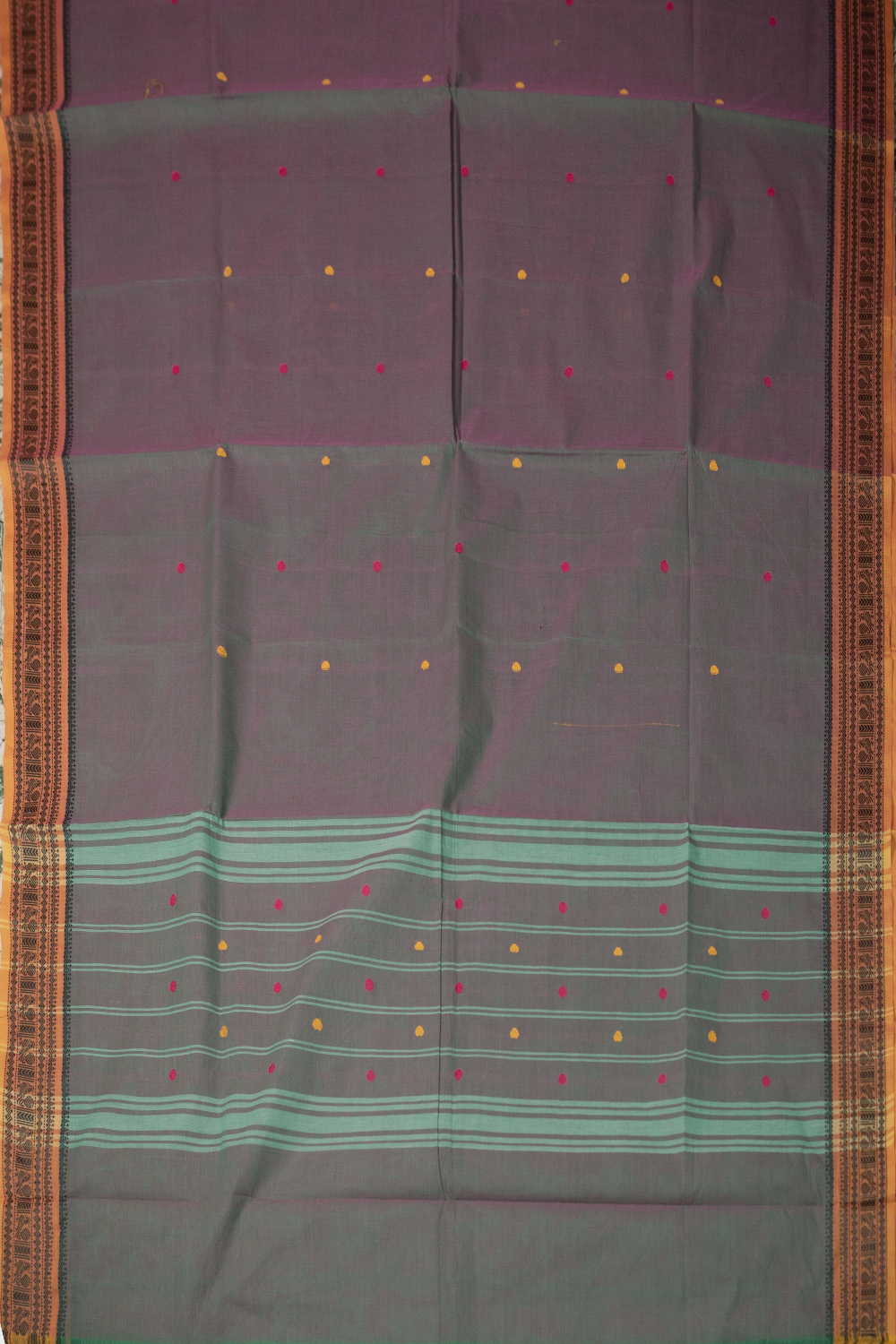 Twin Shaded Green with Purple Kanchipuram Cotton saree - Image 2