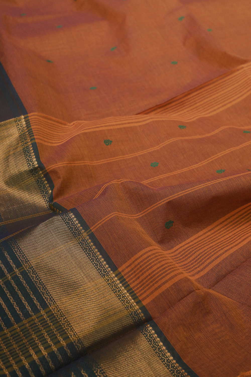 Orange with Zari Border Kanchipuram Cotton saree - Image 3
