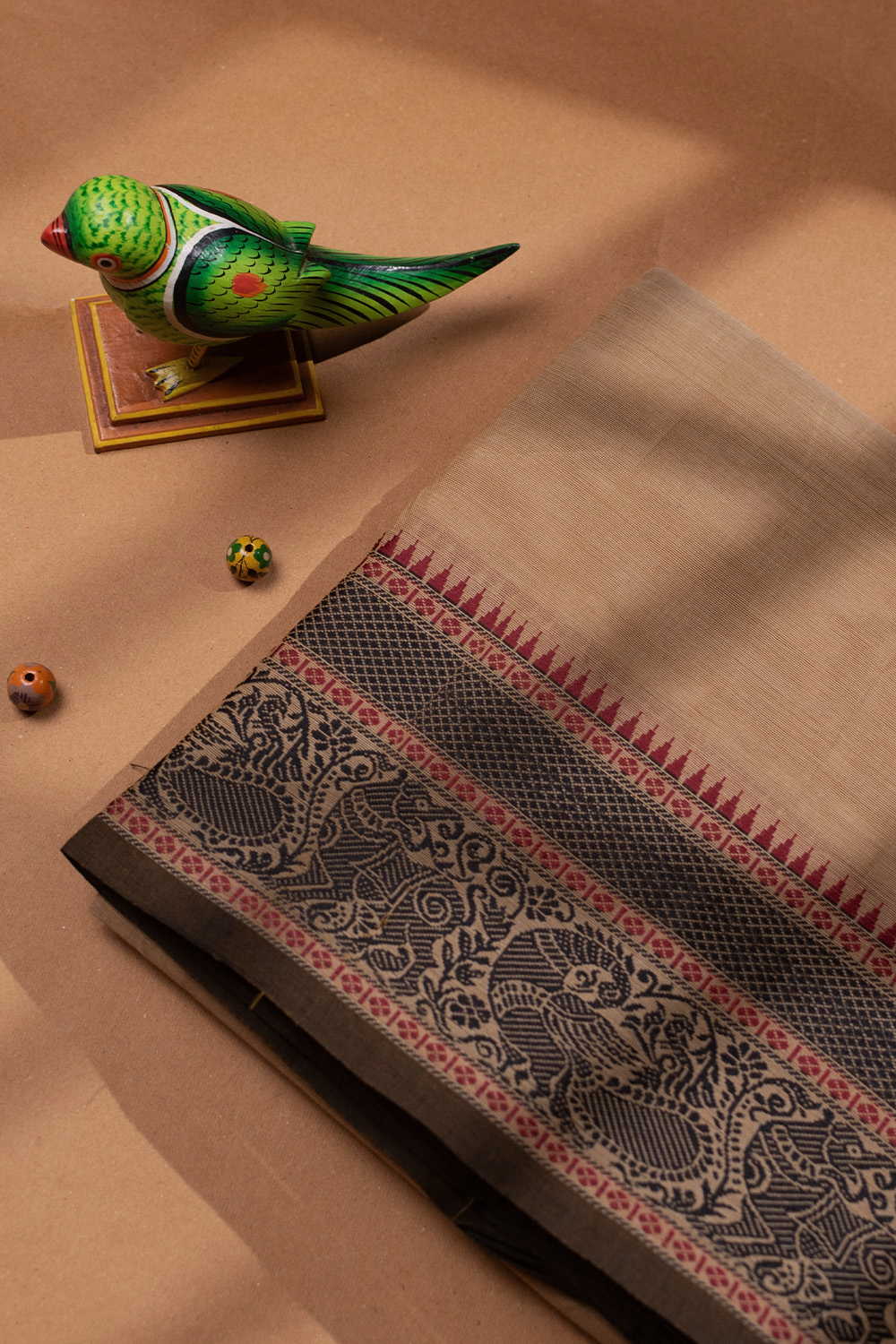Soft Beige - 9 Yards Kanchipuram Cotton saree