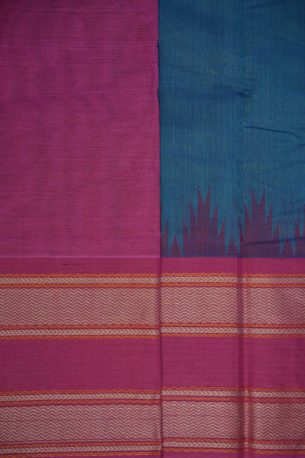 Dual Shaded Blue Korvai Border Kanchipuram Cotton saree - Image 4