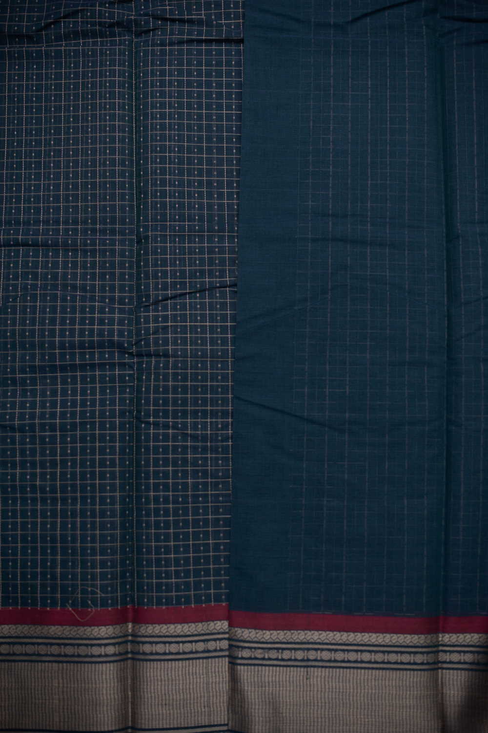 Checkered on Blue Kanchipuram Cotton saree - Image 4