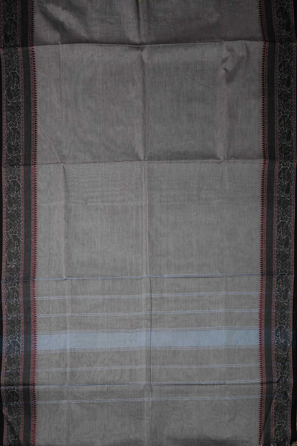 Light Grey with Peacock Border Kanchipuram Cotton saree - Image 2