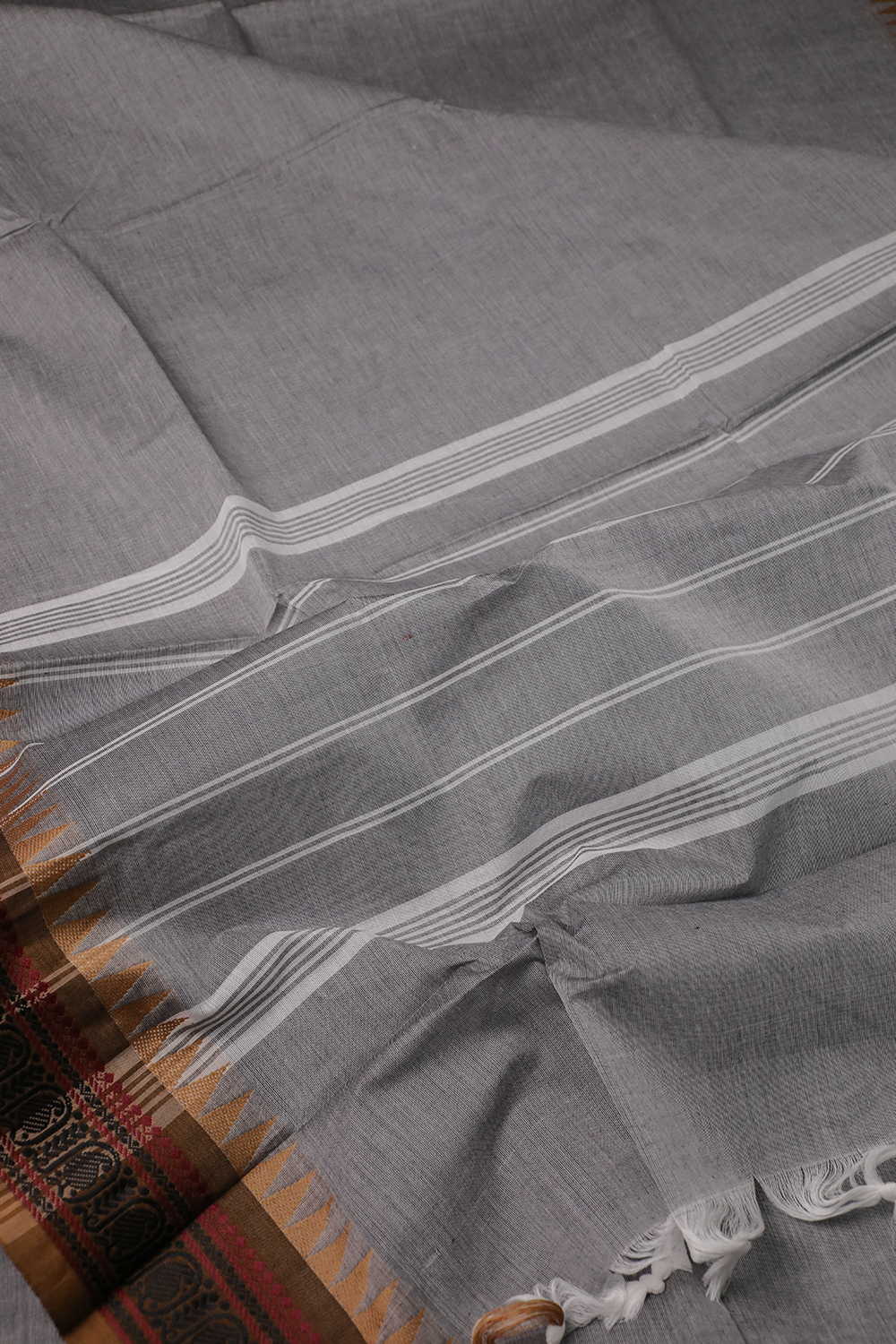 Lava Grey Kanchipuram Cotton saree - Image 3