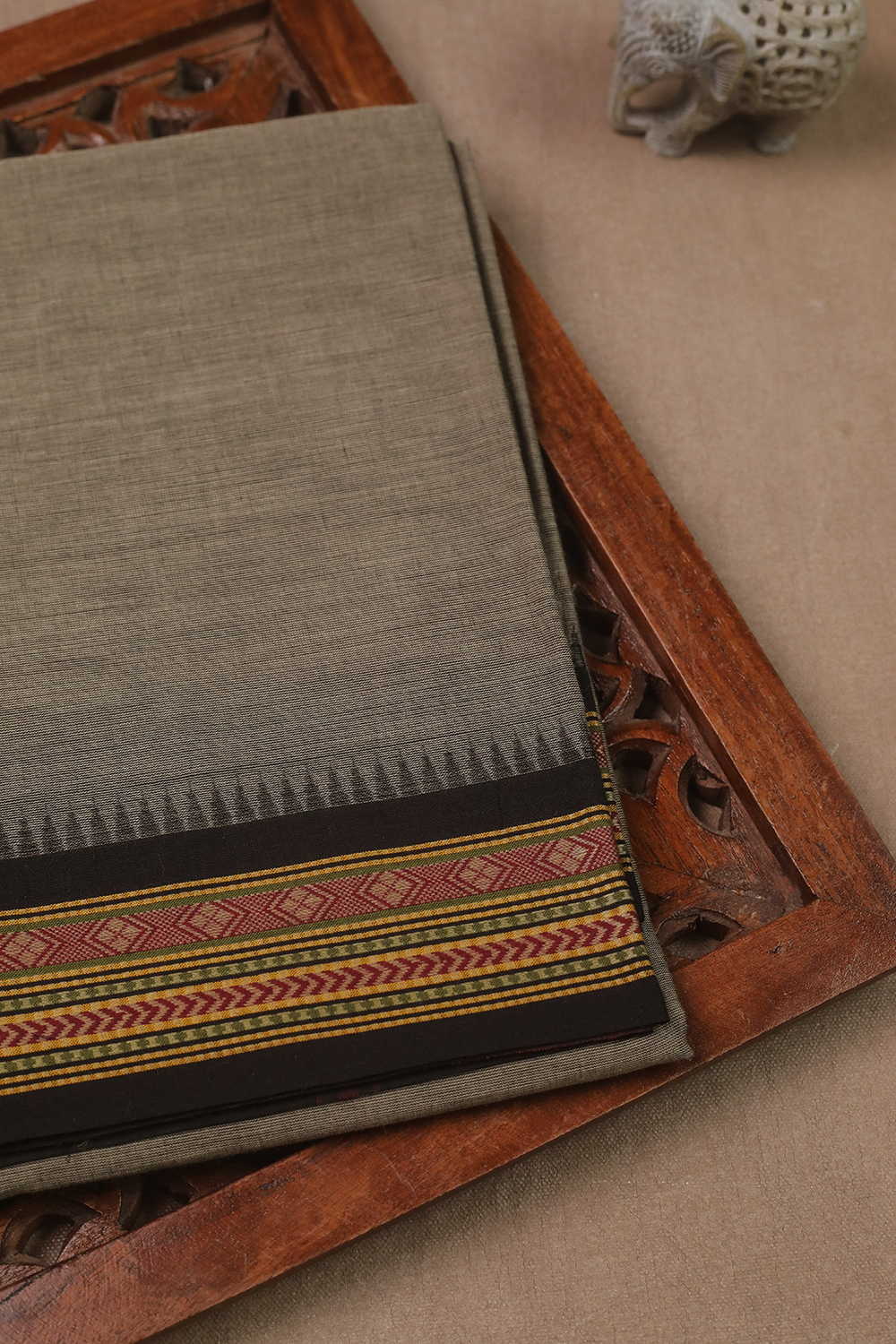 Grey with Thread Border Kanchipuram Cotton saree