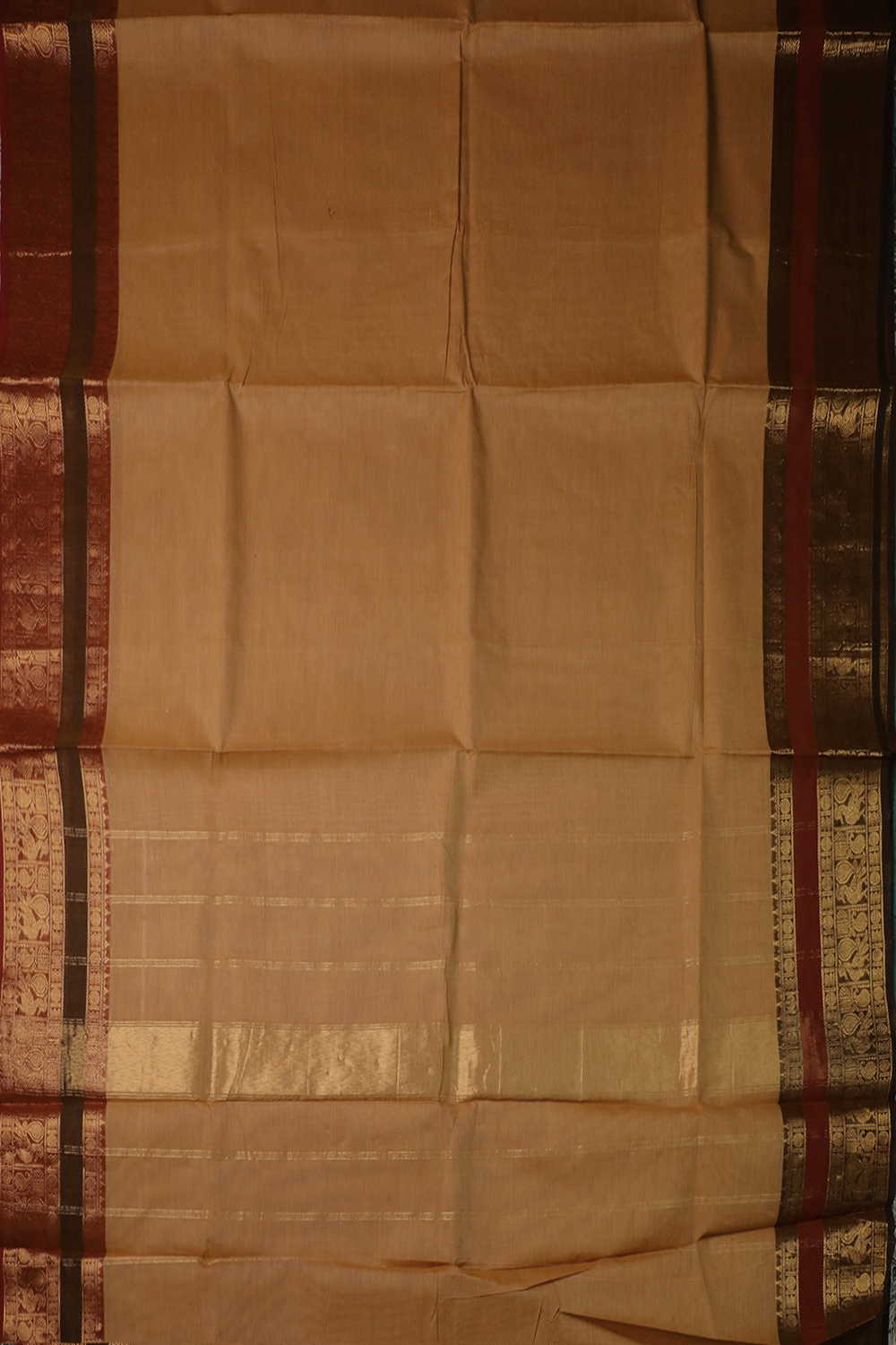 Dark Beige with Zari Border Kanchipuram Cotton saree - Image 2
