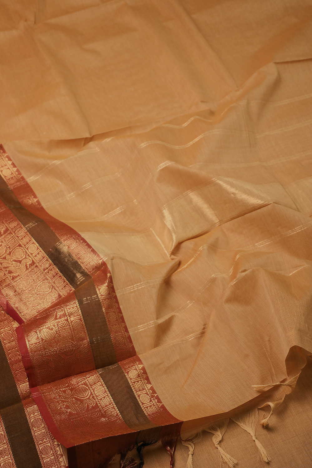 Dark Beige with Zari Border Kanchipuram Cotton saree - Image 3