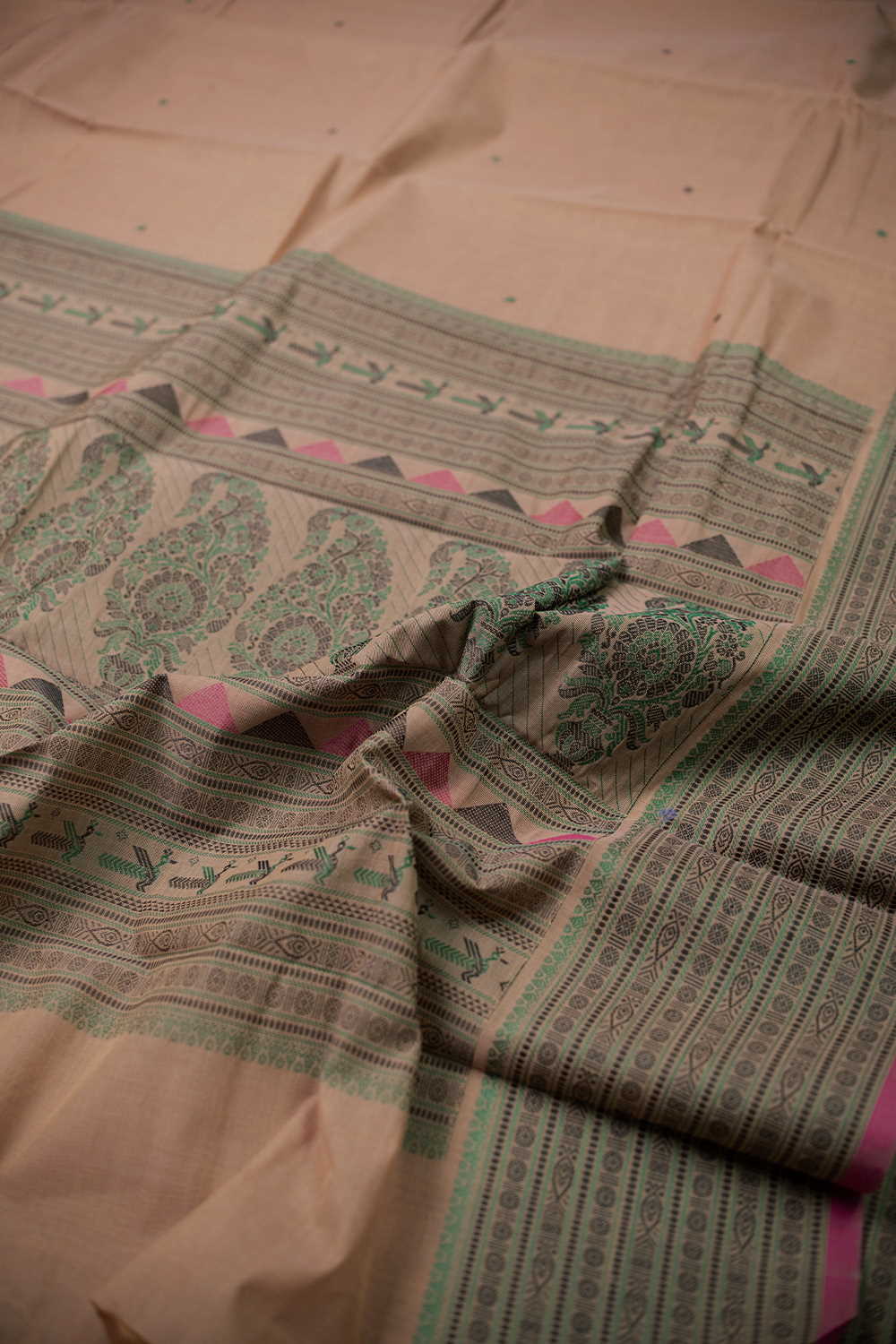 Tiny Butta on Beige Kanchipuram Cotton saree - Image 3