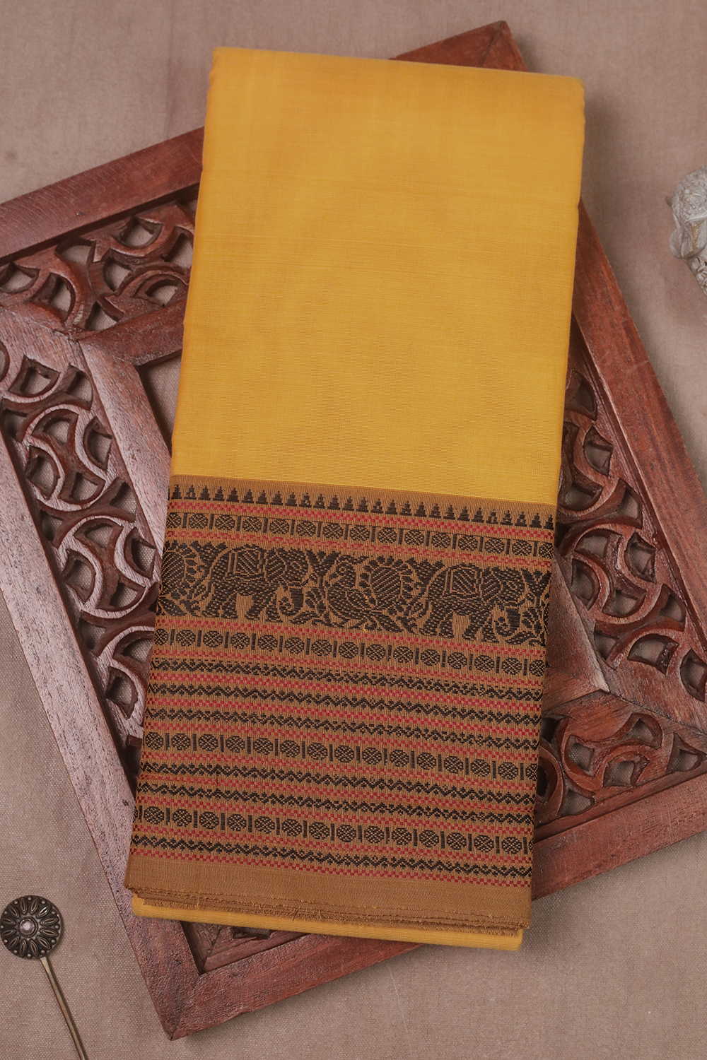 Bright Yellow Kanchipuram Cotton saree