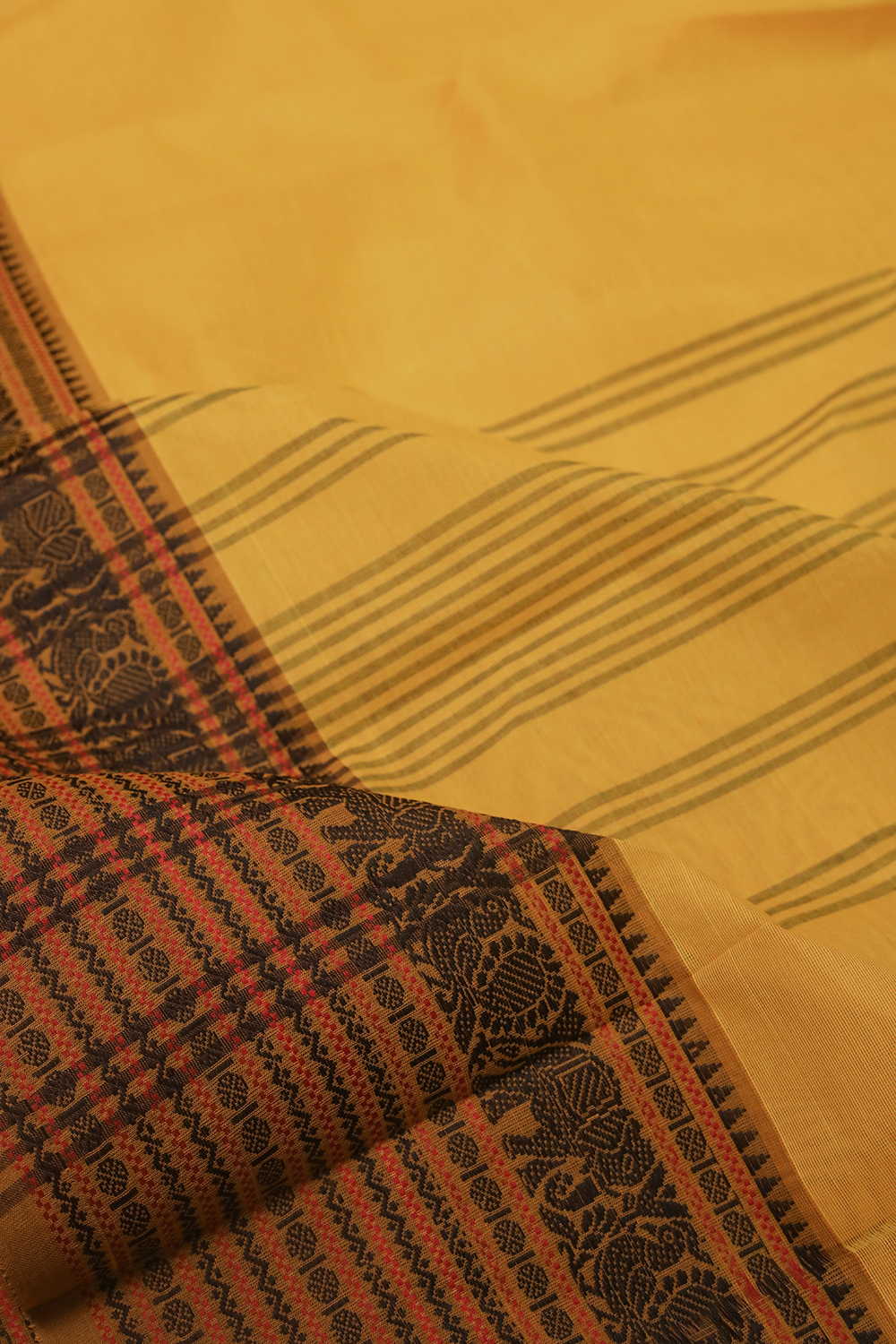 Bright Yellow Kanchipuram Cotton saree - Image 2
