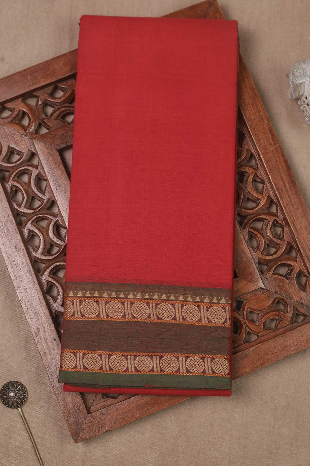 Scarlet Red Kanchipuram Cotton saree