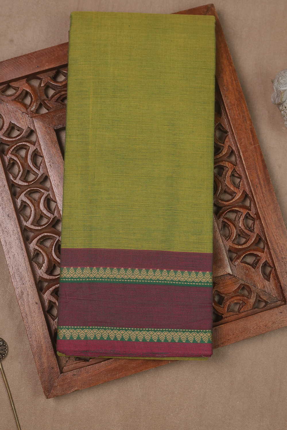 Parrot Green Kanchipuram Cotton saree