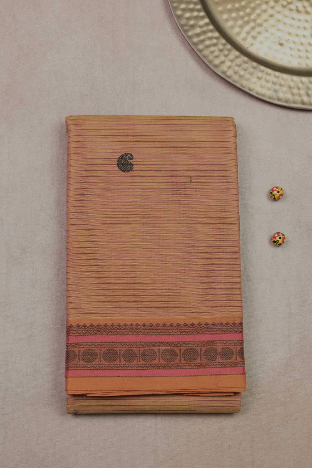 Paisley Butta with Stripe Kanchipuram Cotton saree