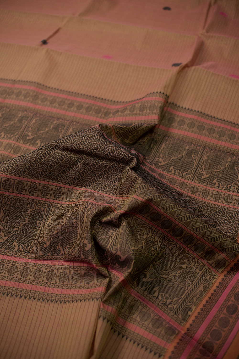 Paisley Butta with Stripe Kanchipuram Cotton saree - Image 3