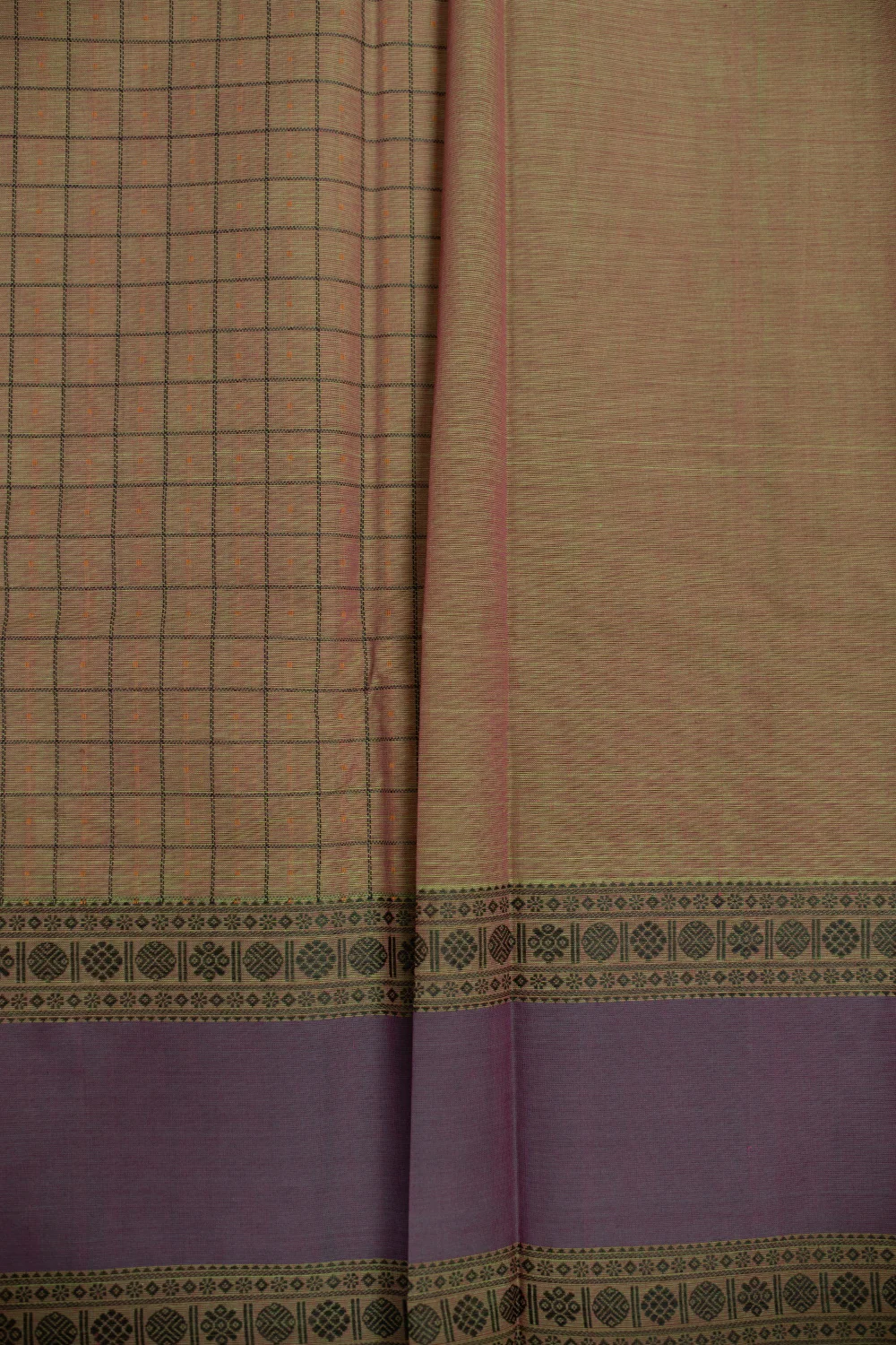 Checkered on Dual Shaded Green with Maroon Kanchi saree - Image 4