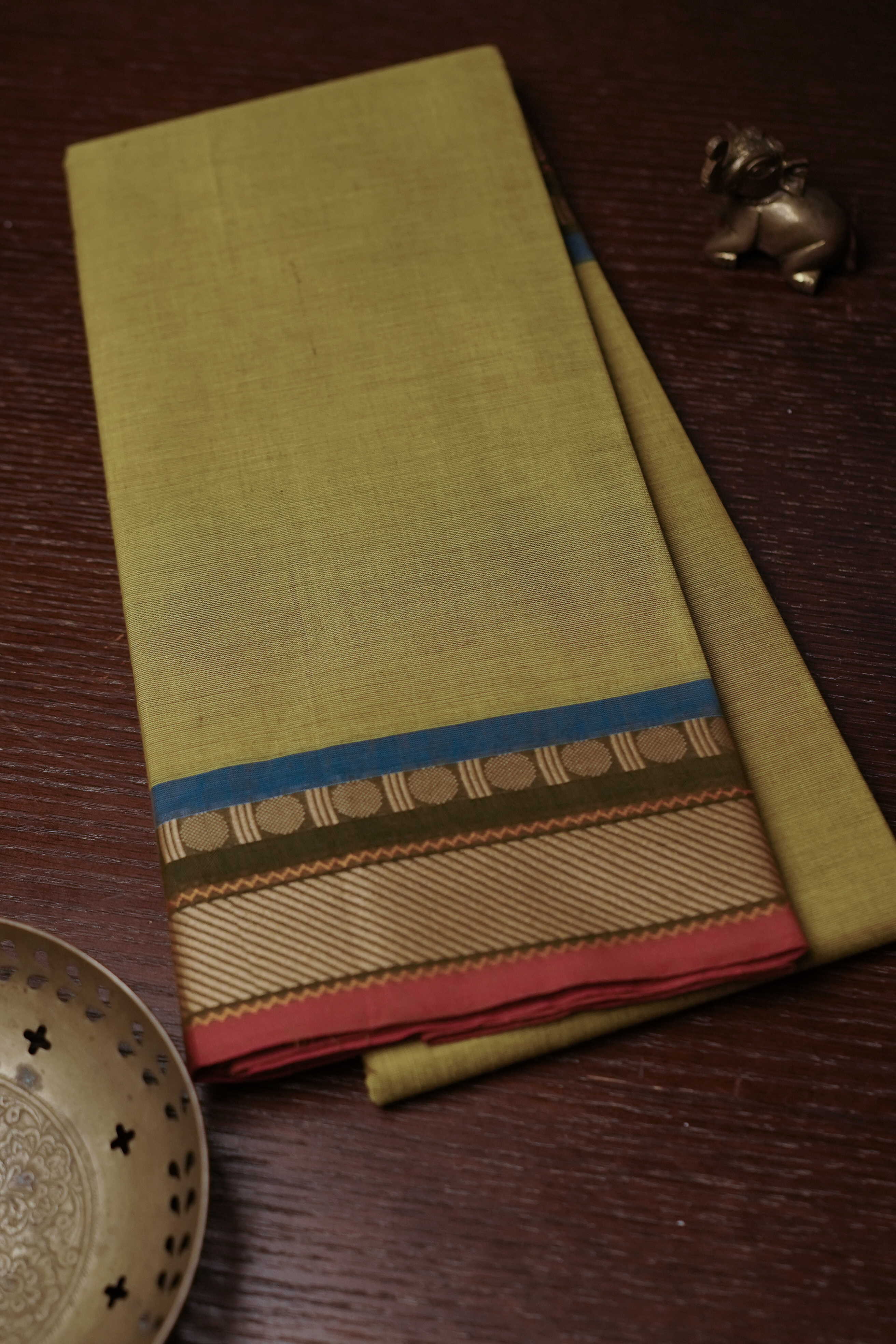 Chartreuse Green Kanchipuram Cotton saree