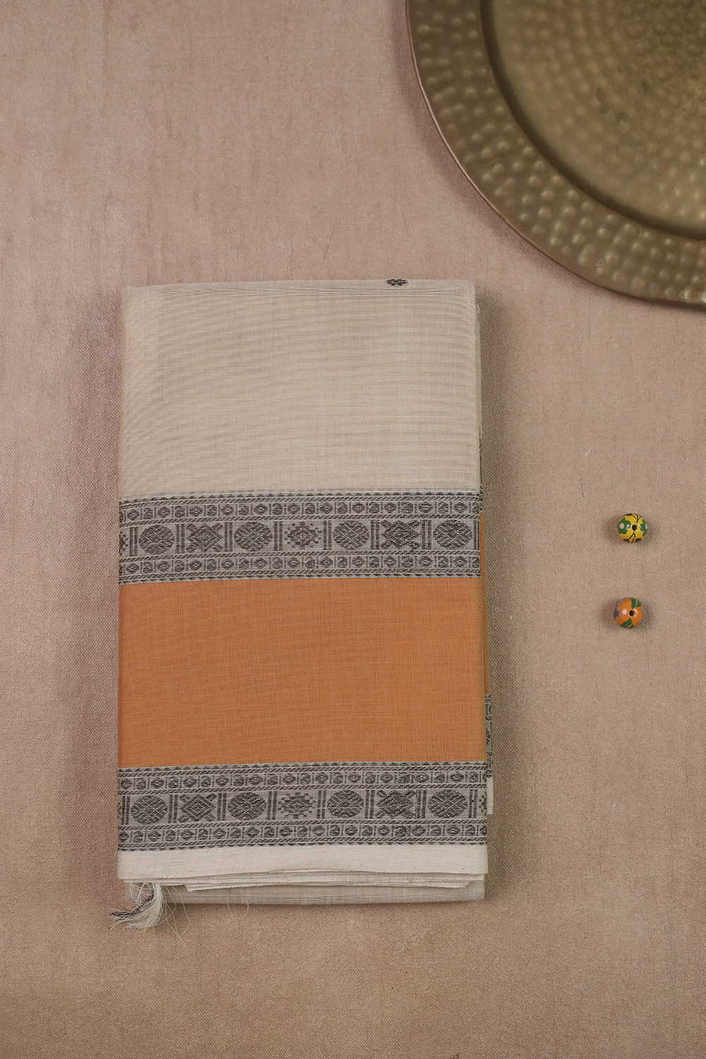 Cream with Orange Border Kanchipuram Cotton saree