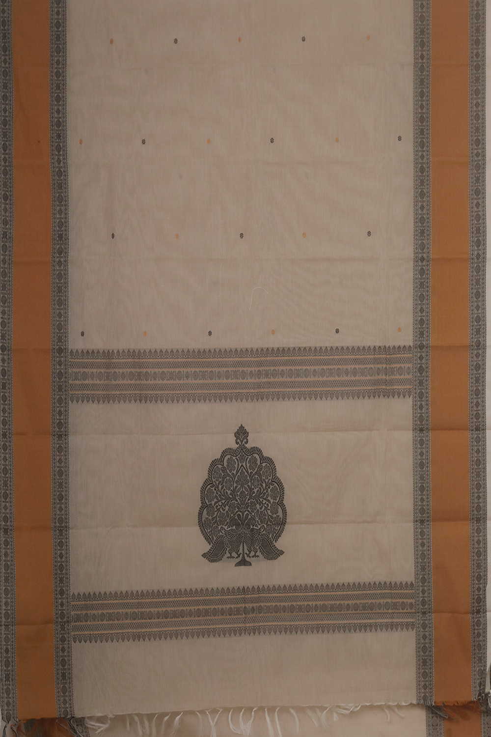 Cream with Orange Border Kanchipuram Cotton saree - Image 2