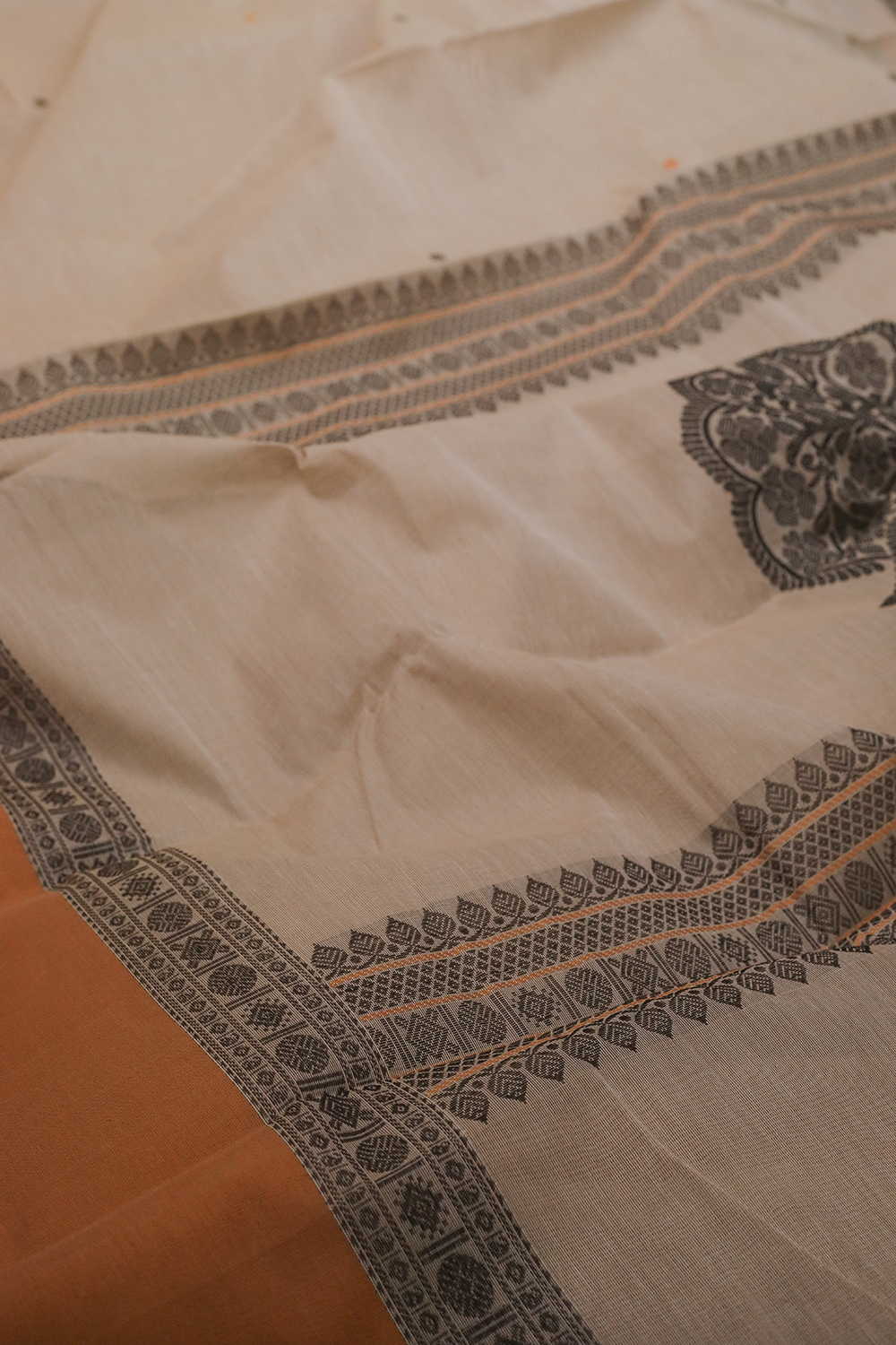 Cream with Orange Border Kanchipuram Cotton saree - Image 3