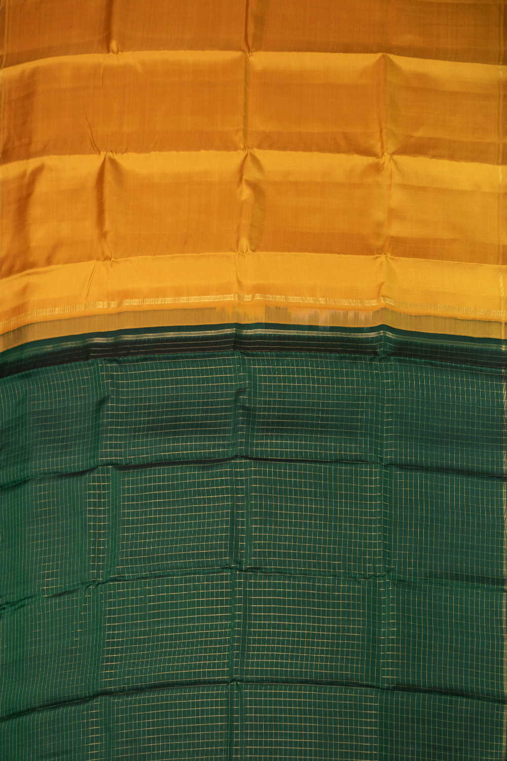 Plain Yellow with Green Pallu Kanchipuram Silk saree - Image 2