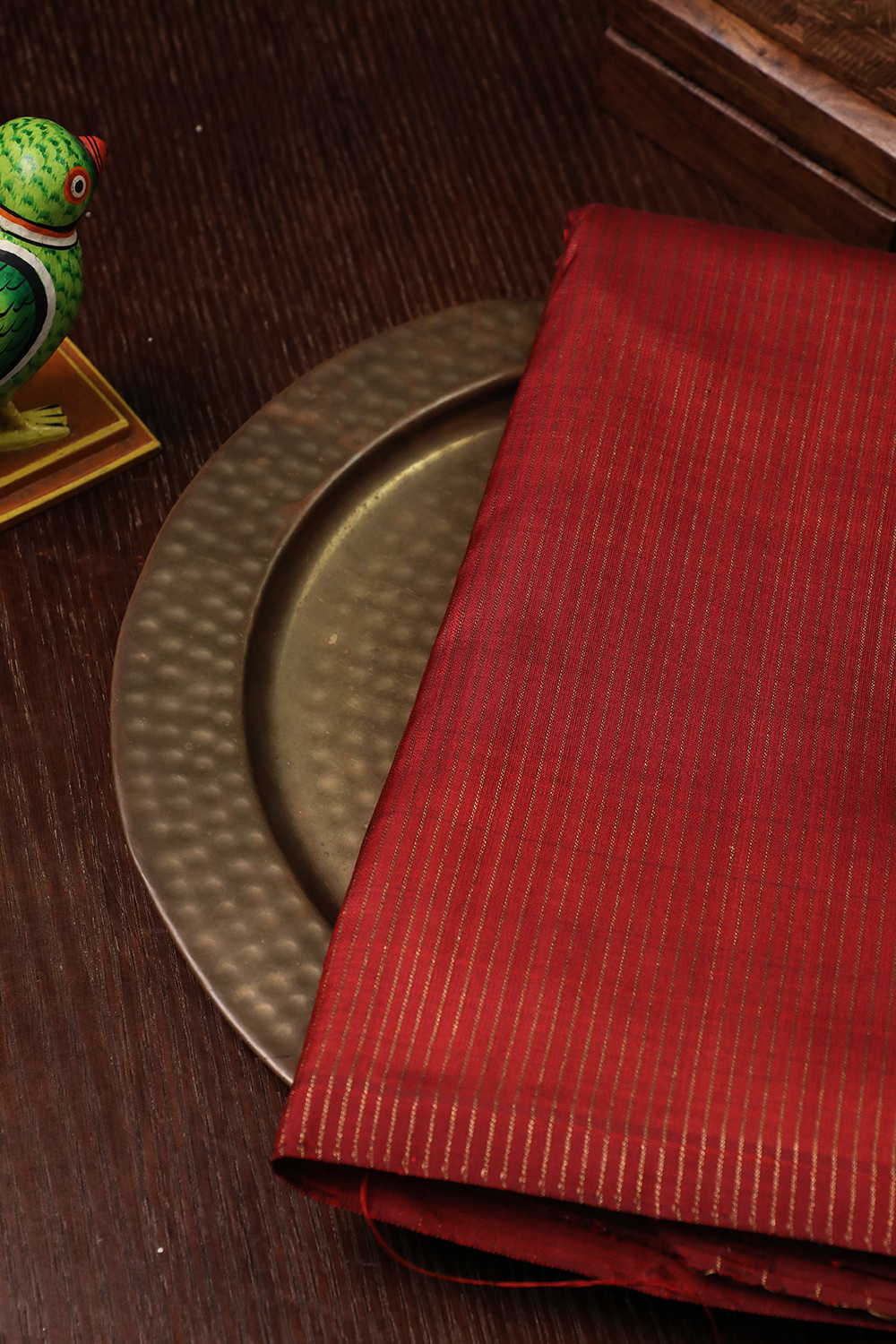 Scarlet Maroon with Zari Stripe Thirubhuvanam Silk saree