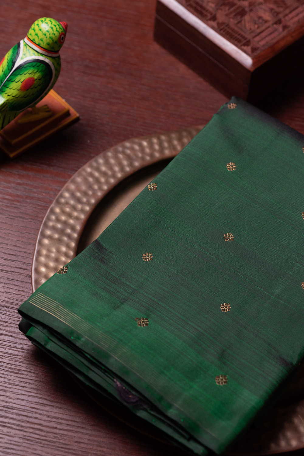 Bottle Green with Zari Motifs Kanchipuram Silk saree
