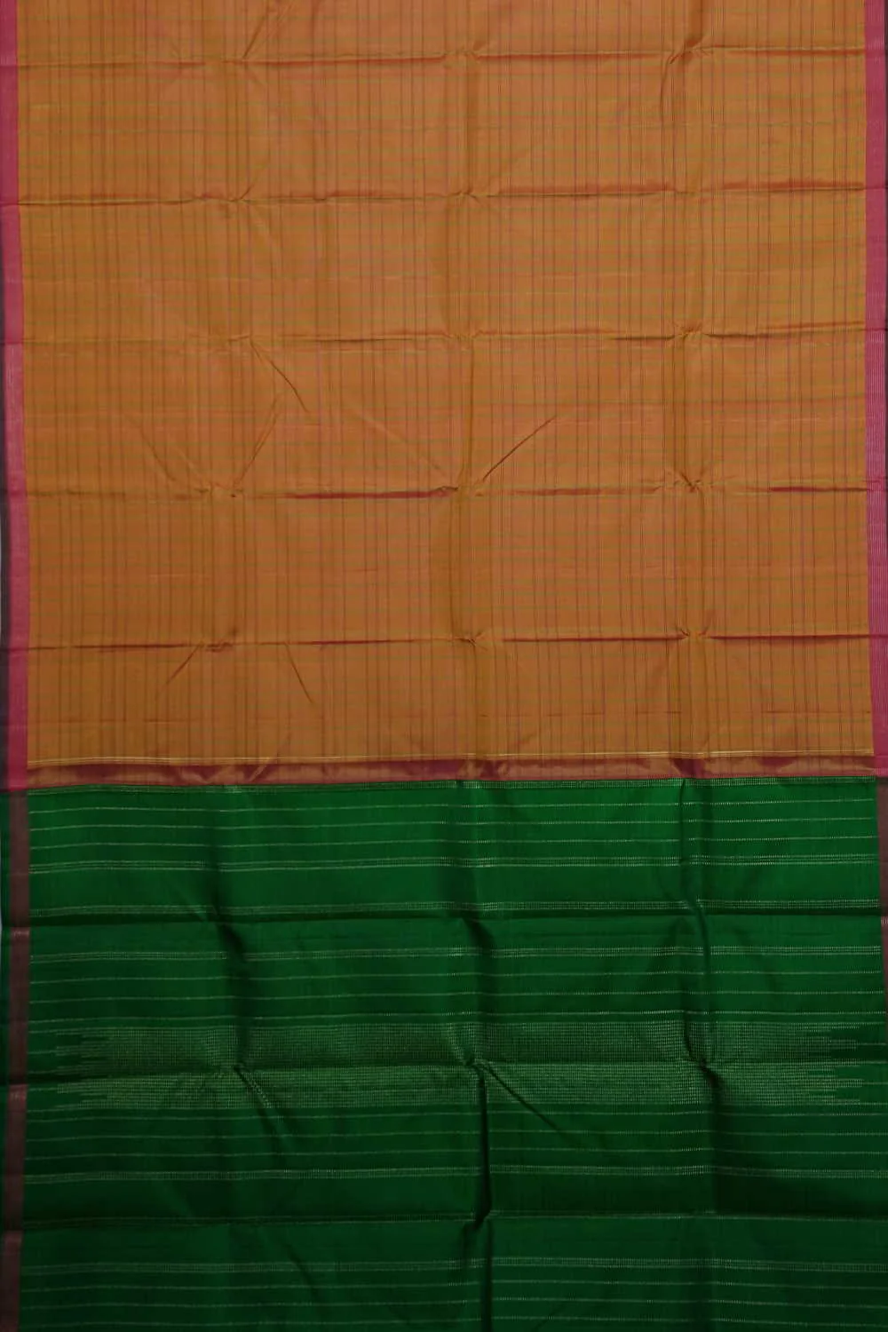 Checks on Orange Kanchipuram Silk Saree - Image 2