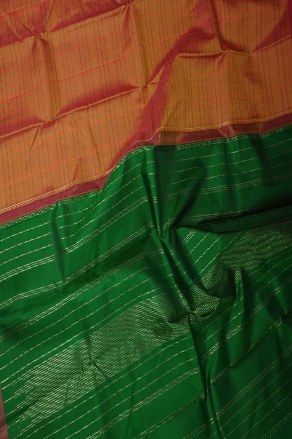 Checks on Orange Kanchipuram Silk Saree - Image 3
