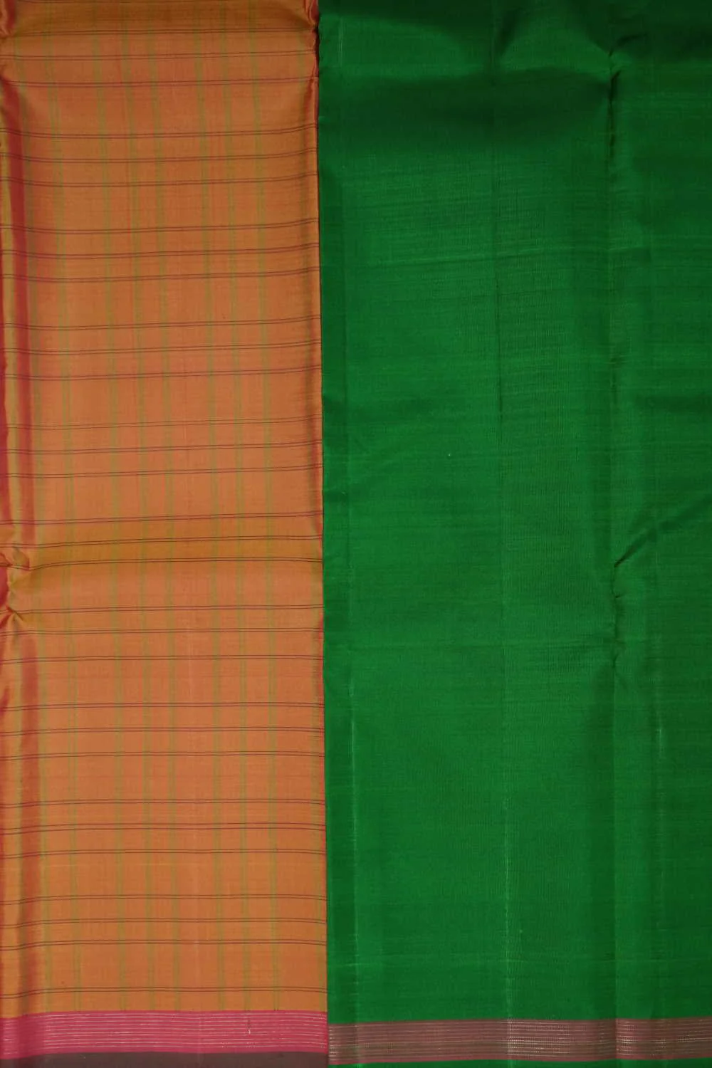 Checks on Orange Kanchipuram Silk Saree - Image 4