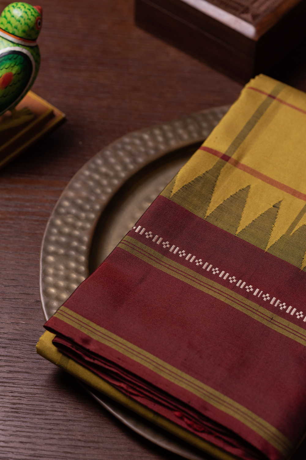 Maroon Border - Yellow Kanchipuram Silk saree